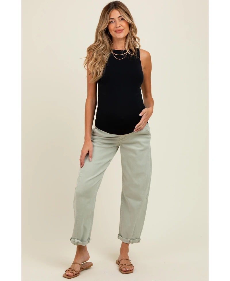 Pinkblush Maternity Light Olive Rolled Cuff Barrel Leg Jeans