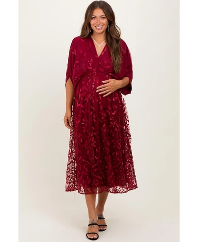 Pinkblush Maternity Dresses Light Gold Embroidered Tulle Dolman V-Neck Midi Dress