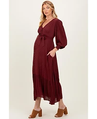Pinkblush Maternity Burgundy Swiss Dot Button Down Maxi Dress