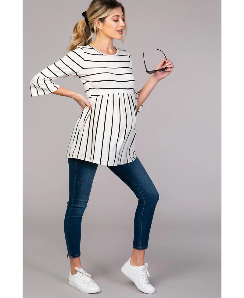 Pinkblush Maternity Ivory Striped Peplum Ruffle Top
