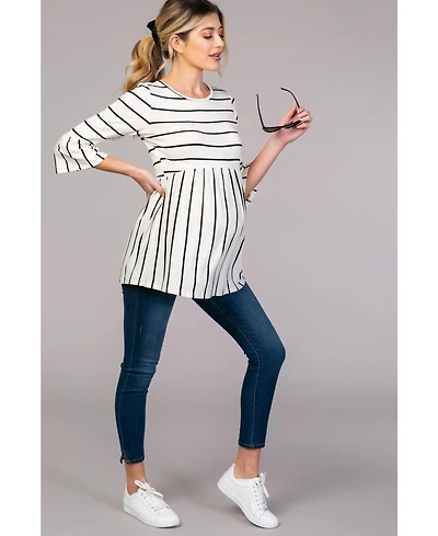 Pinkblush Maternity Ivory Striped Peplum Ruffle Top
