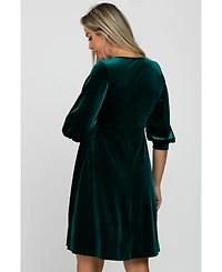 Pinkblush Burgundy Velvet Wrap Front Babydoll Maternity Dress