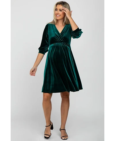 Pinkblush Burgundy Velvet Wrap Front Babydoll Maternity Dress