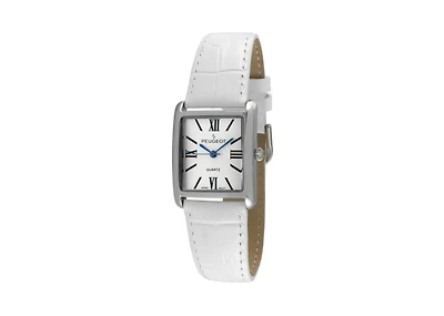 Peugeot Women's Tank Watch Roman Dial White Leather Strap