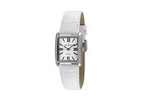 Peugeot Women's Tank Watch Roman Dial White Leather Strap