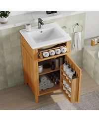 Casainc Solid Wood Vanity with Sink Adjustable Shelf Tilt-Out Drawer