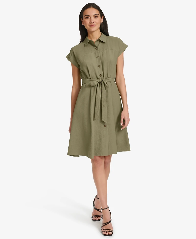 Calvin Klein Women's Belted Cap-Sleeve Shirtdress