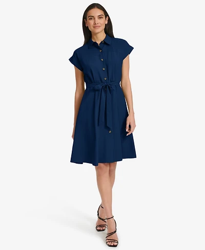 Calvin Klein Women's Belted Cap-Sleeve Shirtdress