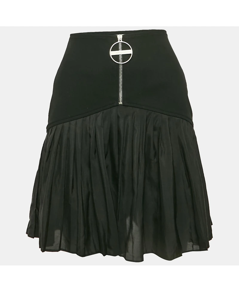 Pre-Owned Givenchy Women's Black Gabardine & Chiffon Pleated Mini Skirt