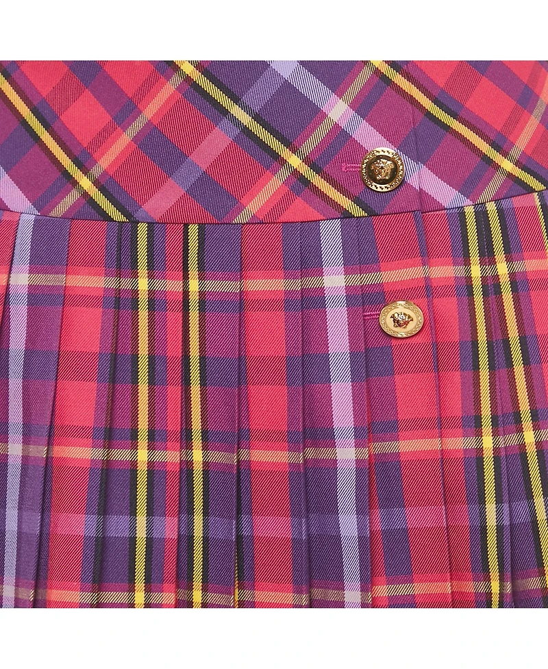 Pre-Owned Versace Women's Purple/multicolor Plaid Cotton Blend Pleated Skirt