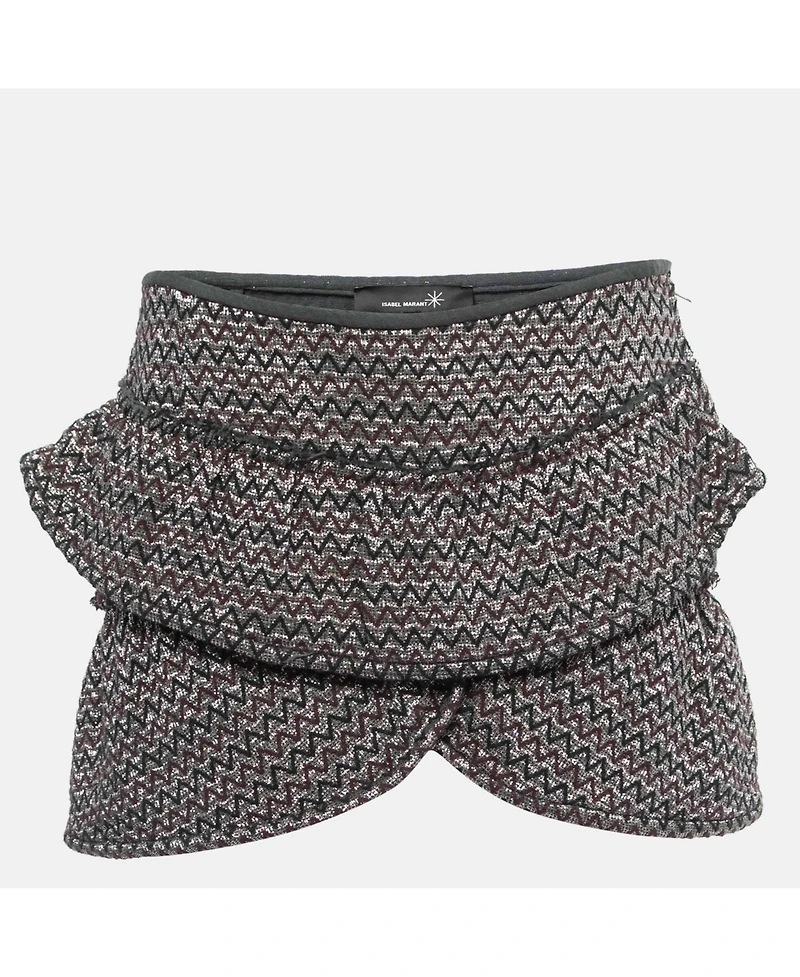 Pre-Owned Isabel Marant Women's Silver Zig-Zag Patterned Lurex Knit Mini Skirt