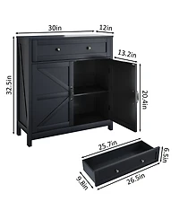 sumyeg Farmhouse Kitchen Cabinet Sideboard with Barn Door Drawer and Adjustable Shelf in Black
