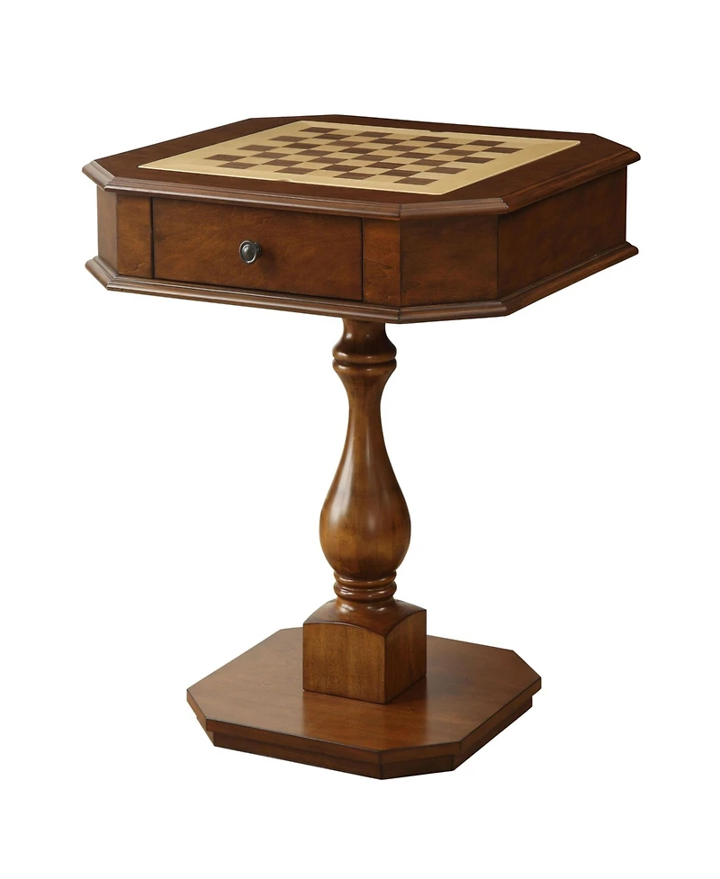 Cherry Wood Game Table with BuiltIn Chessboard and Two Storage Drawers Sturdy Pedestal Base for Organized Gaming and Display
