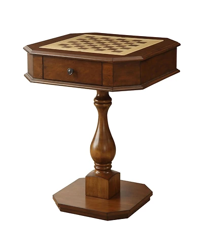 Cherry Wood Game Table with BuiltIn Chessboard and Two Storage Drawers Sturdy Pedestal Base for Organized Gaming and Display