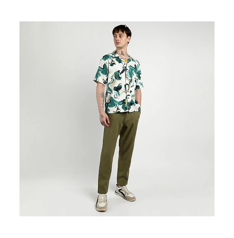 Campus Sutra Men's Emerald Green Oversized Swirl Strokes Shirt