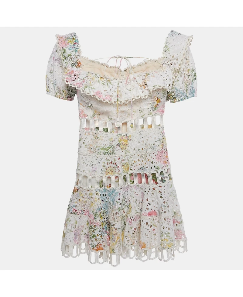 Pre-Owned Zimmermann Women's White Floral Print Cotton Off-Shoulder Heathers Dress