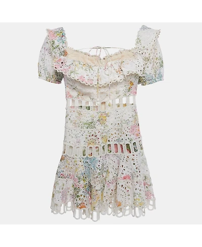 Pre-Owned Zimmermann Women's White Floral Print Cotton Off-Shoulder Heathers Dress