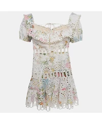 Pre-Owned Zimmermann Women's White Floral Print Cotton Off-Shoulder Heathers Dress