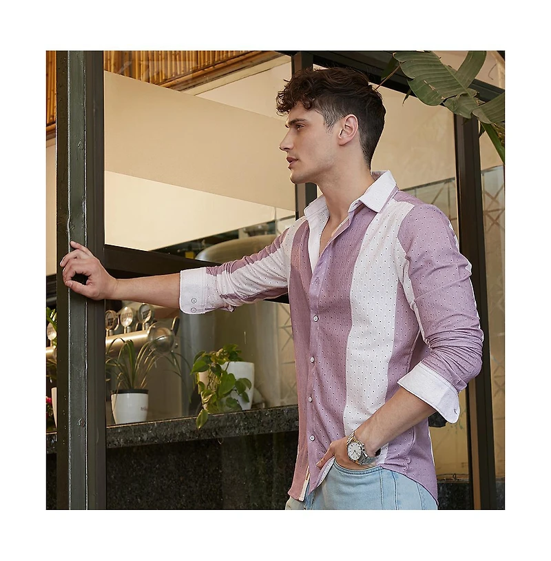 Campus Sutra Men's Mauve Purple & Daisy White Panel-Tactile Shirt