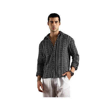 Campus Sutra Men's Onyx Black Folk-Weave Shirt