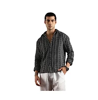 Campus Sutra Men's Onyx Black Folk-Weave Shirt