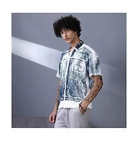 Campus Sutra Men's Navy Blue Denim-Imprint Relaxed Shirt