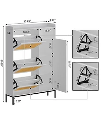 Shoe Cabinet with 3 Flip Drawers, Rattan Freestanding Organizer Adjustable Shelves,for Entryway Hallway, Easy Assembly