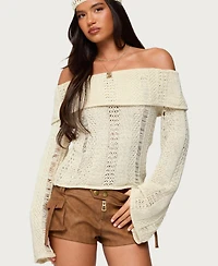 Edikted Women's Renna Distressed Fold Over Knit Top