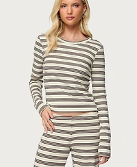 Edikted Women's Avalie Striped Ribbed Long Sleeve T Shirt