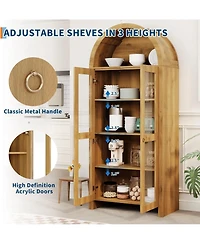 gaomon 70" Tall Arched Kitchen Pantry Cabinet, 5-Tier Wood Display Storage Cabinet with Acrylic Doors Modern Freestanding Cupboard