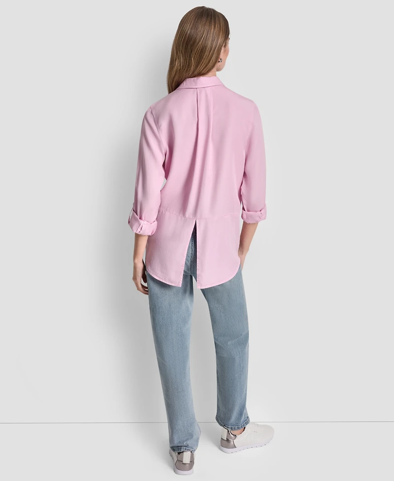 Dkny Jeans Women's Garment-Dye & Print Split-Back Button-Front Shirt