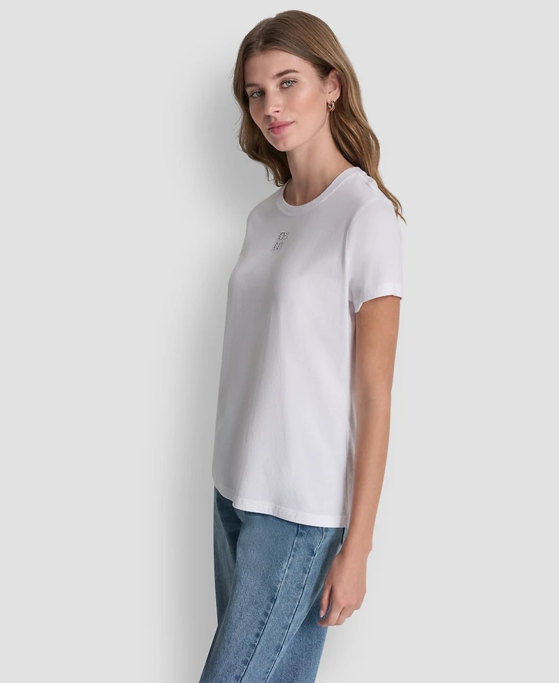 Dkny Jeans Women's Stacked Eyelet Logo Crewneck T-Shirt