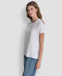 Dkny Jeans Women's Stacked Eyelet Logo Crewneck T-Shirt