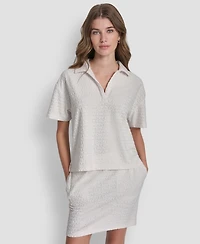 Dkny Jeans Women's Boxy Polo Collared T-Shirt