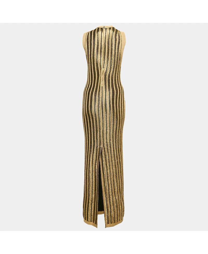 Pre-Owned Tom Ford Women's Black/gold Lurex Slinky Rib Knit Crewneck Maxi Dress