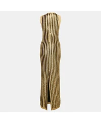 Pre-Owned Tom Ford Women's Black/gold Lurex Slinky Rib Knit Crewneck Maxi Dress