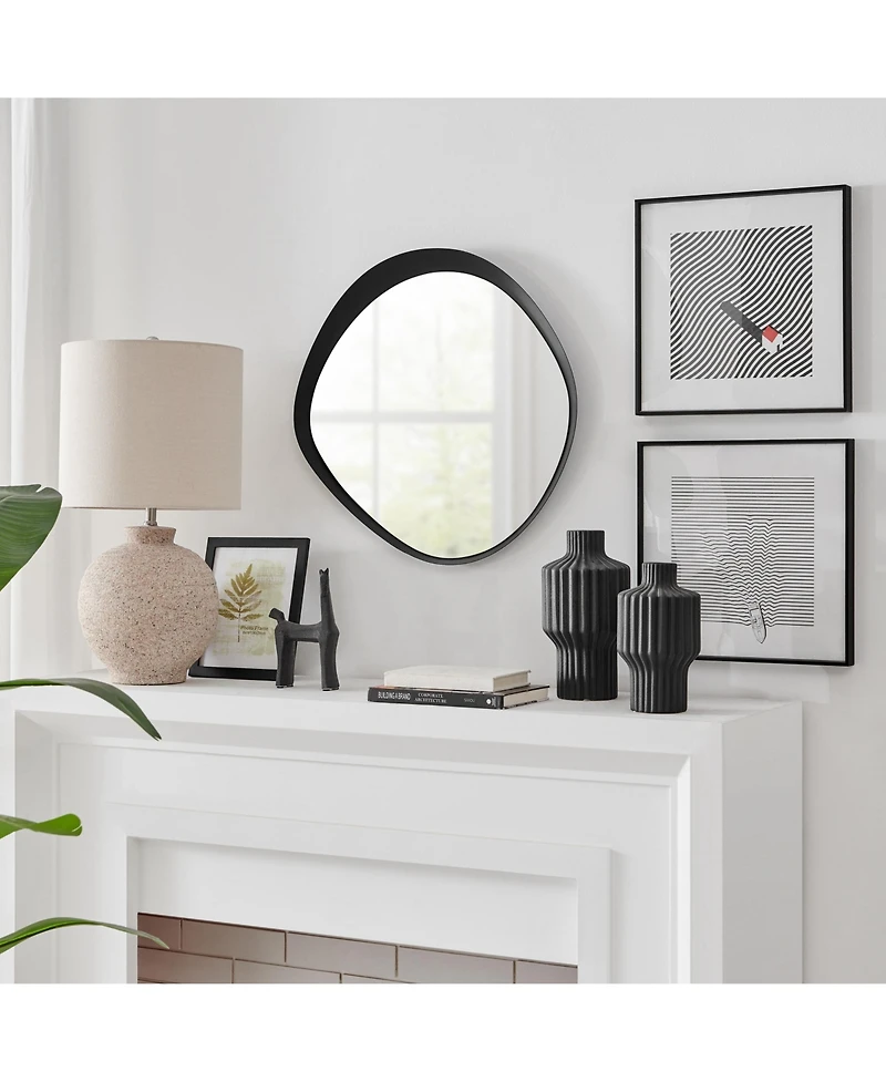 Danya B Sonya 24-inch Contemporary Asymmetrical Round Wall Mirror with Raised Black Iron Frame