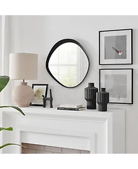 Danya B Sonya 24-inch Contemporary Asymmetrical Round Wall Mirror with Raised Black Iron Frame