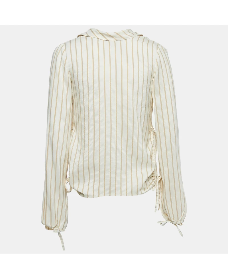 Pre-Owned Marni Women's Cream Stripe Silk Neck Tie-Up Detail Blouse