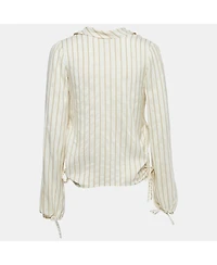 Pre-Owned Marni Women's Cream Stripe Silk Neck Tie-Up Detail Blouse