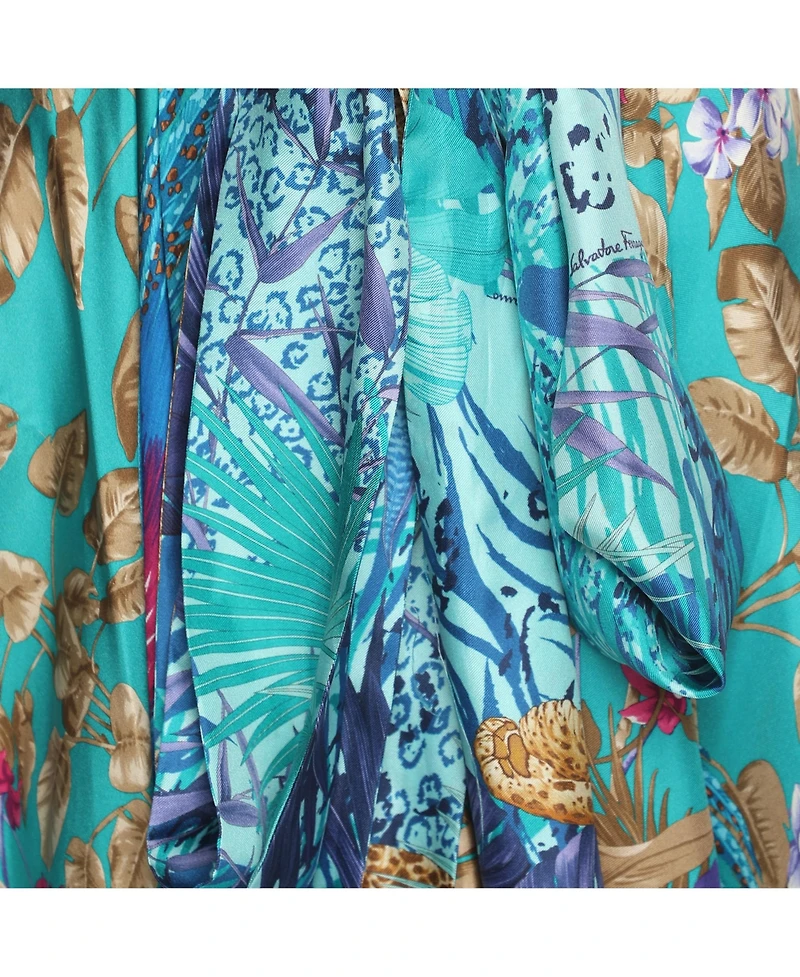 Pre-Owned Salvatore Ferragamo Women's Blue Printed Silk Belted Asymmetric Hem Skirt