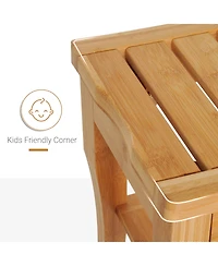 Bamboo Shower Bench Bathroom Stool Spa Bath Organizer Seat W/ Shelf