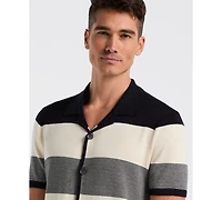 Perry Ellis Men's Short-Sleeve Striped Button-Front Sweater