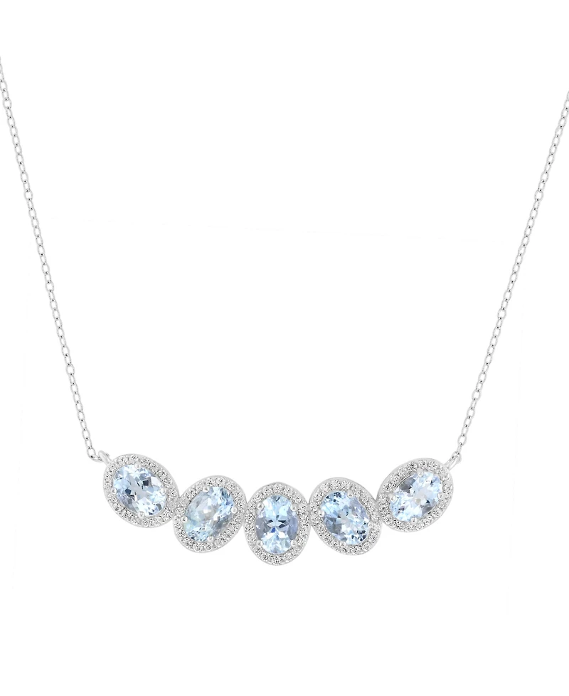 Effy Collection Aquamarine (3-5/8 ct. t.w.) and Zircon Necklace (1 ct. t.w.) in Sterling Silver