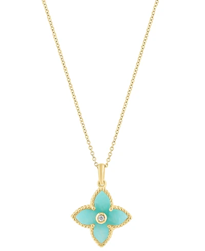 Effy Collection White Topaz (0.03 ct. t.w) and Amazonite Pendant Necklace (3-1/3 ct. t.w.) in Yellow Gold Over Silver