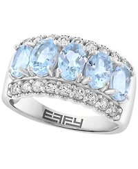 Effy Collection Aquamarine (2-1/4 ct. t.w.) and White Zircon Ring (1 ct. t.w.) in Sterling Silver