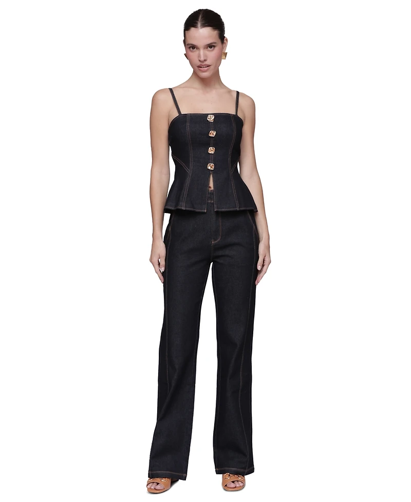 Avec Les Filles Women's Square Neck Peplum Top