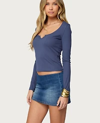 Edikted Women's Notch Scoop Neck Long Sleeve Top