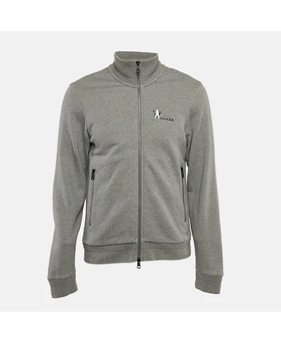Pre-Owned Moncler Men's Grey Logo Print Cotton Knit Zip-Up Jacket