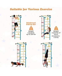 Skonyon 7 In 1 Kids Indoor Gym Playground Swedish Wall Ladder for Solid Wall-Yellow